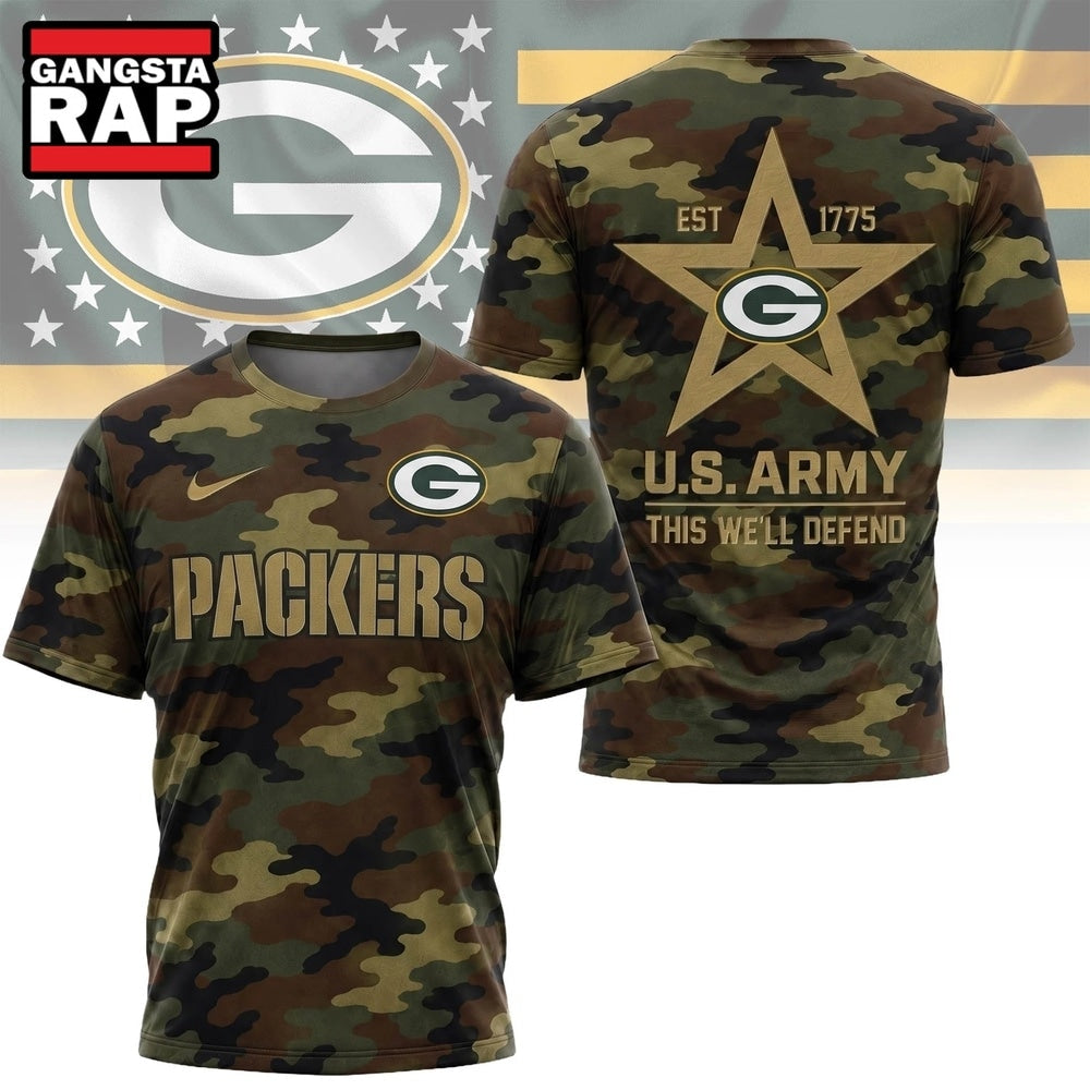 Green Bay Packers NFL Veterans US Army Camo New Design 3D Shirt , Football New Design Shirt