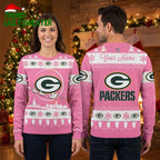 Green Bay Packers Personalized Pink Snowflake Santa Sleigh Custom Name Ugly Christmas Sweater