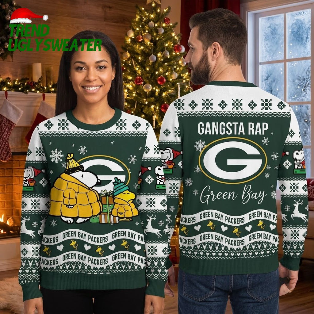 Green Bay Packers Snoopy And Woodstock Winter Coats Ugly Christmas Sweater