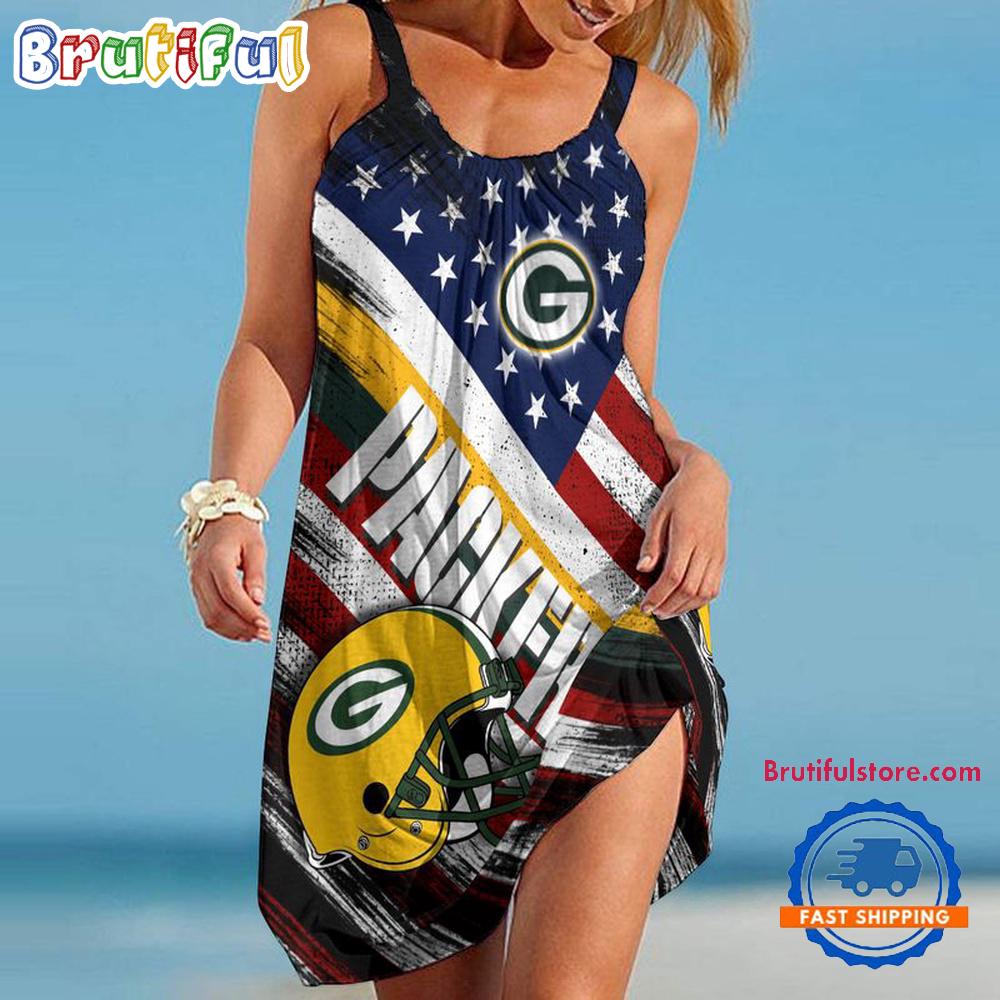 Green Bay Packers USA Independence Day Women’s Summer Beach Sling Dress