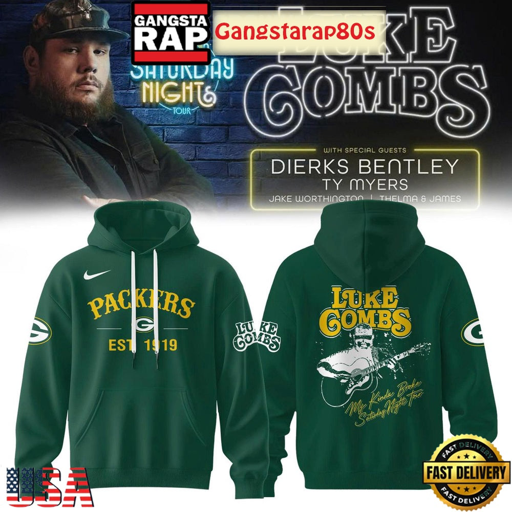 Green Bay Packers x Luke Combs My Kinda Saturday Night Tour Green Limited Edition Hoodie