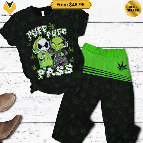 Grinch Jack Skellington Puff Puff Pass Weed Pajamas Set