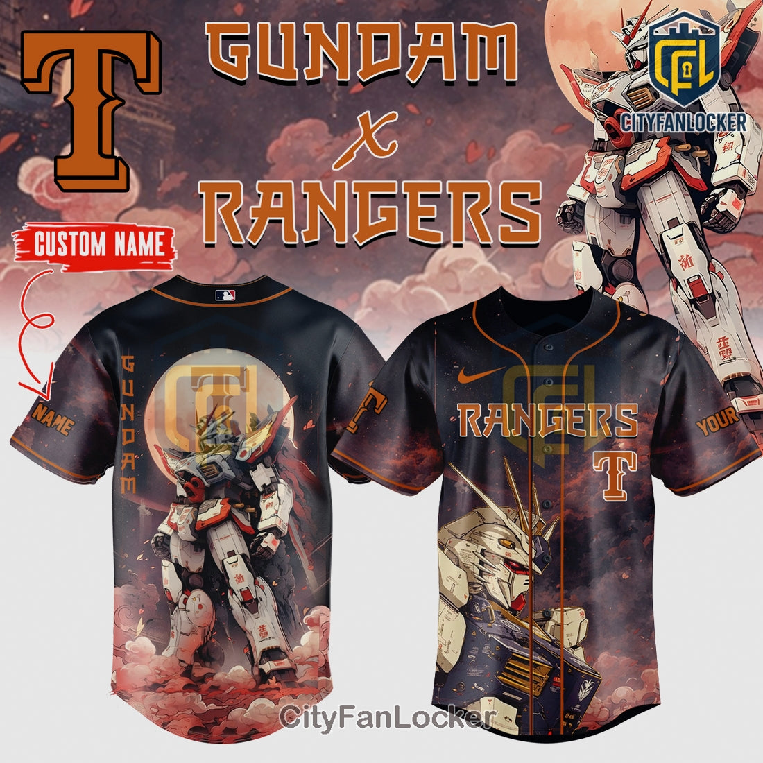 Gundam x Rangers Custom Name Baseball Jersey