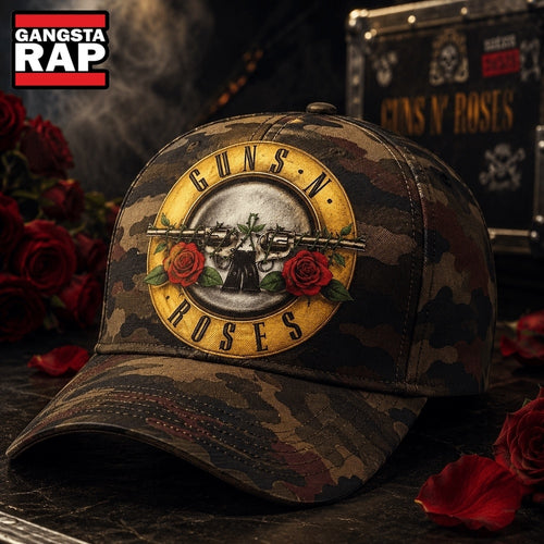 Guns N’ Roses Appetite for Chaos Camo Roses Rock Classic Cap, Trendy Music Baseball Cap
