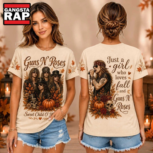 Guns N’ Roses Autumn Pumpkin Skull Sweet Child O’ Mine Unisex 3D Shirt , Music Trend Shirt