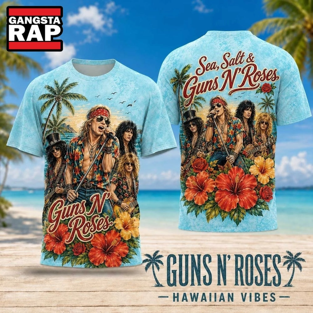Guns N’ Roses Tropical Palm Hibiscus Hawaiian 2026 3D Shirt Hoodie T-Shirt