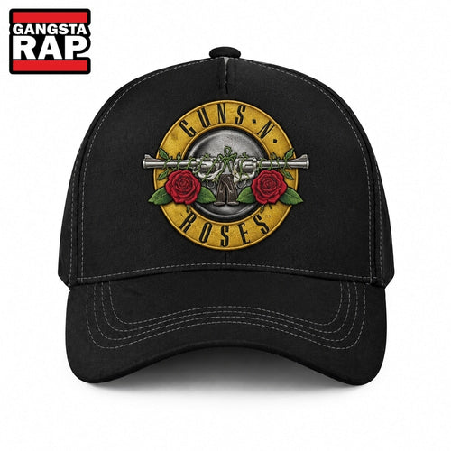 Guns N Roses Vintage Pistol & Rose Logo Black Classic Cap, Trendy Music Baseball Cap
