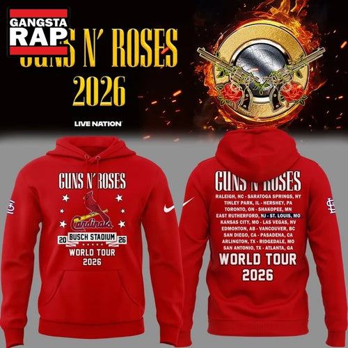 Guns N’ Roses x St. Louis Cardinals World Tour 2026 Red Hoodie T-Shirt