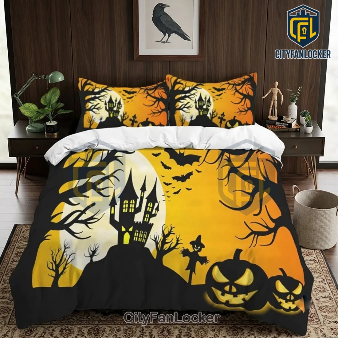 Halloween Haunted House Pumpkin Bedding Set