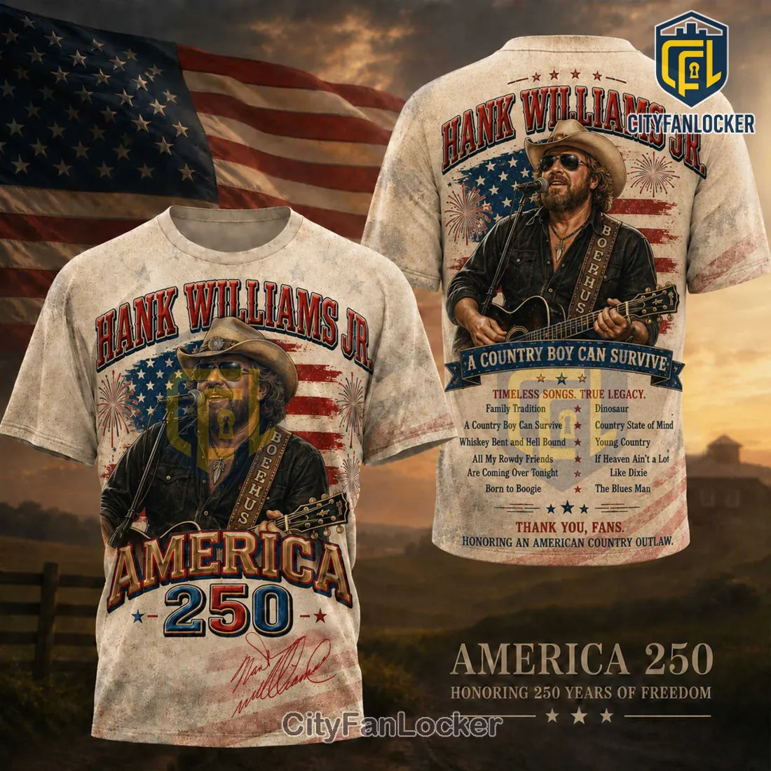 Hank Williams Jr. America 250 Commemorative Anniversary T-Shirt