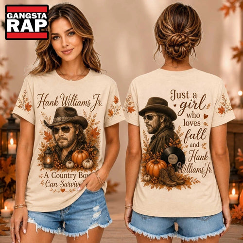 Hank Williams Jr. Autumn Pumpkin Portrait Unisex 3D Shirt , Music Trend Shirt