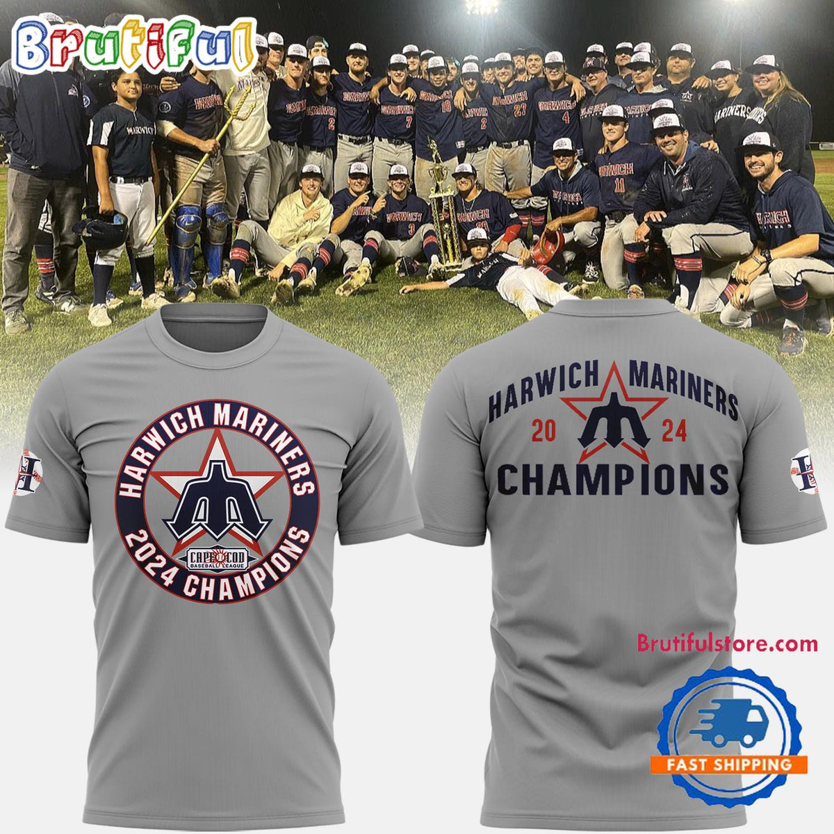 Harwich Mariners 2024 CCBL Baseball Champions 3D Shirt