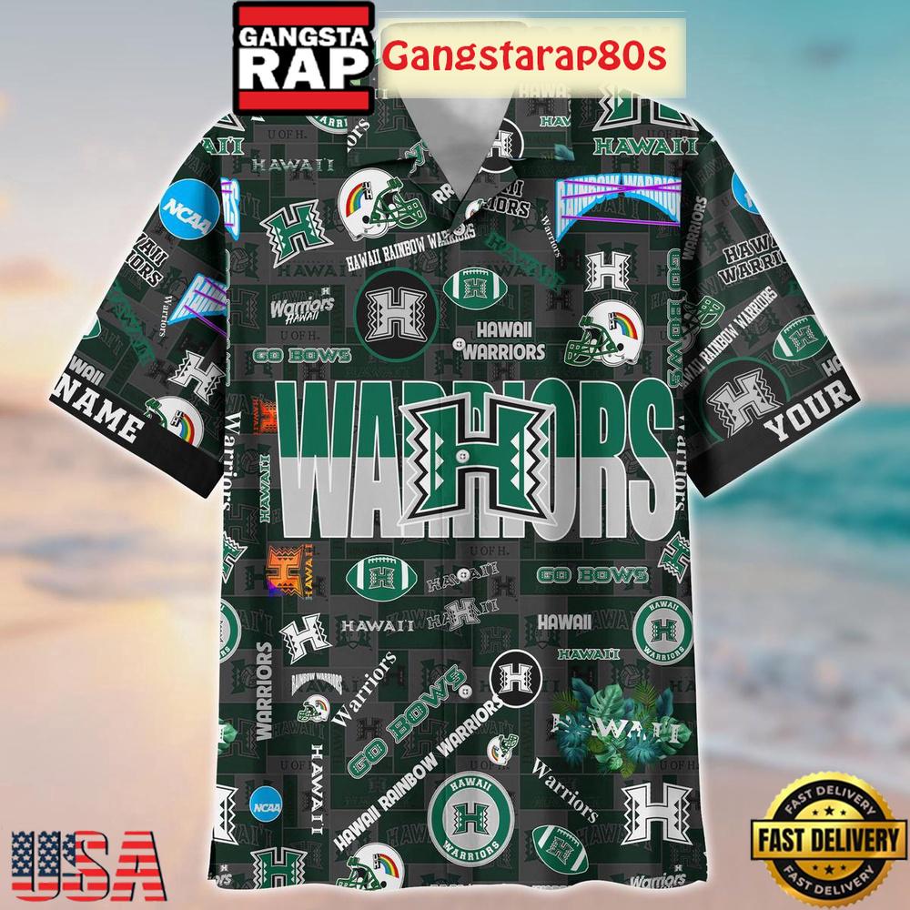 Hawaii Rainbow Warriors Solgan Go Bows True Fan Spirit Custom Name Aloha Hawaiian Shirt