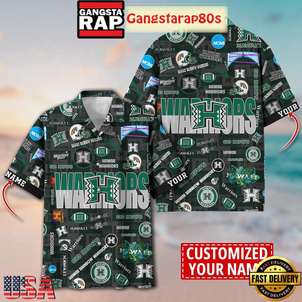 Hawaii Rainbow Warriors Solgan Go Bows True Fan Spirit Custom Name Aloha Hawaiian Shirt