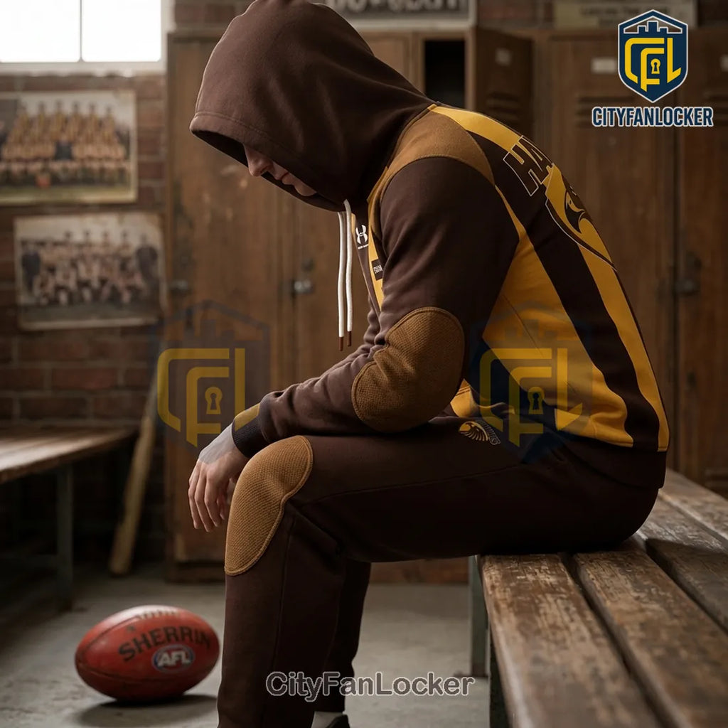 Hawthorn Hawks Brown and Gold Hoodie and Jogger Sports Set