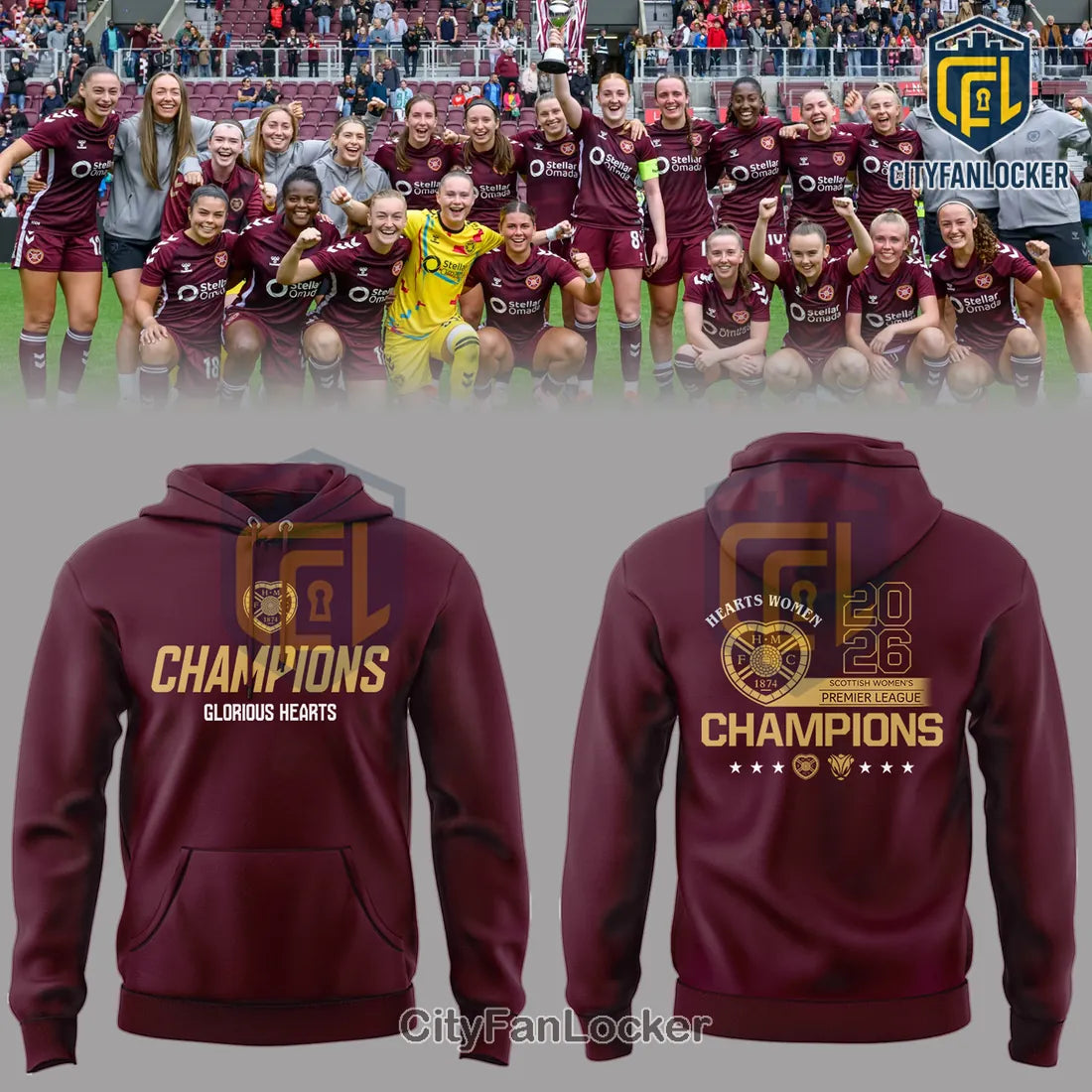 Heart of Midlothian Women 2026 SWPL Champions Maroon Pullover Hoodie