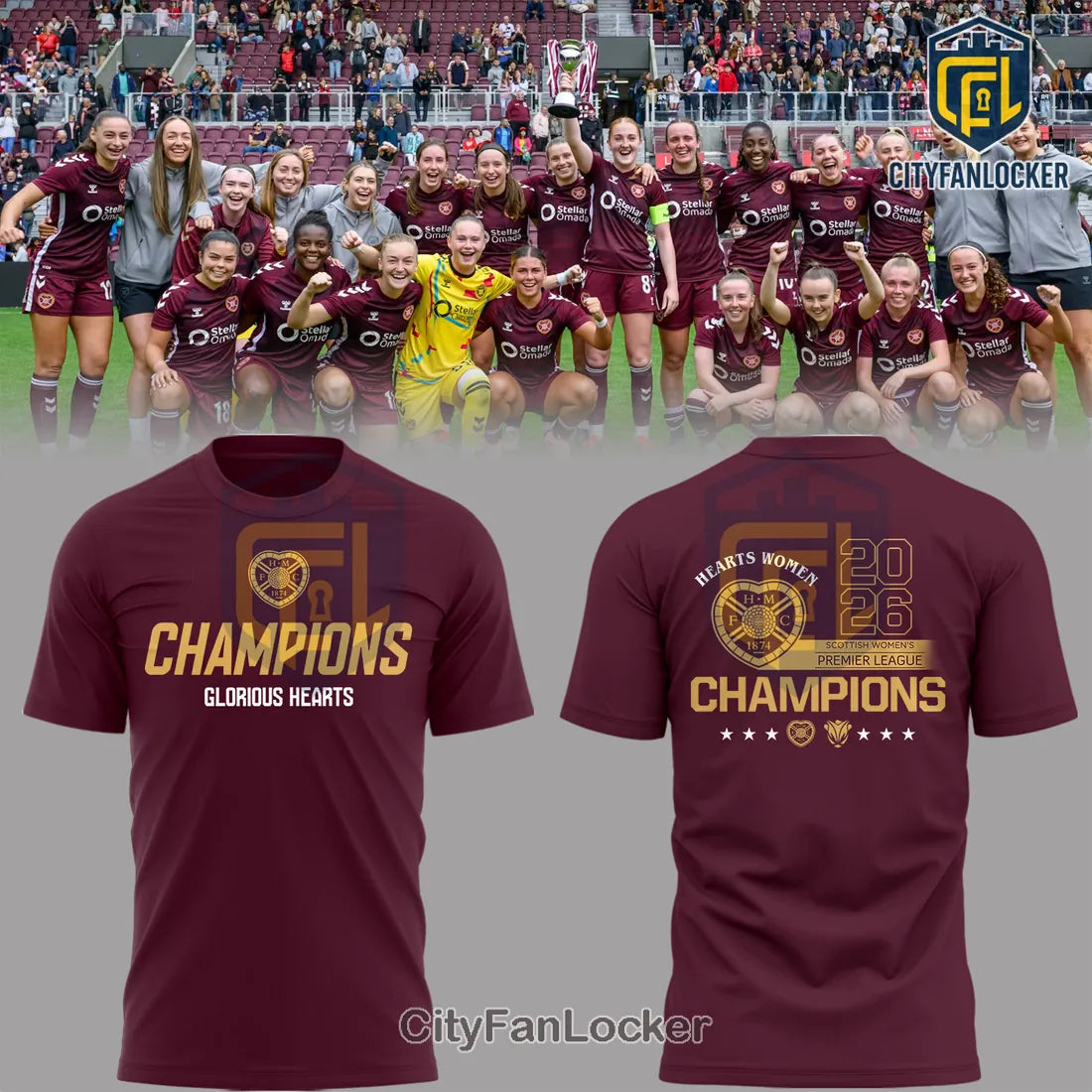 Heart of Midlothian Women 2026 SWPL Champions Maroon Pullover Hoodie