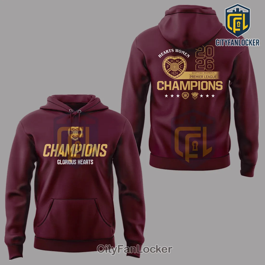 Heart of Midlothian Women 2026 SWPL Champions Maroon Pullover Hoodie