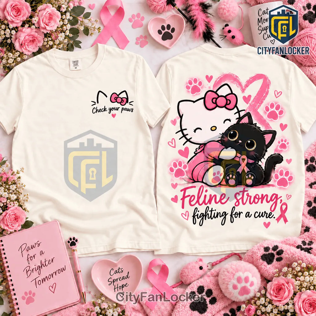 Hello Kitty Black Cat Breast Cancer Awareness Shirt