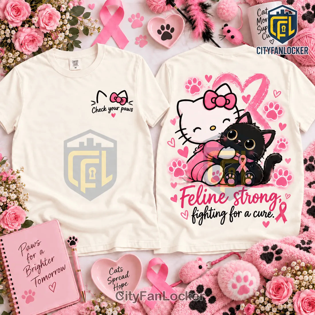 Hello Kitty Black Cat Breast Cancer Awareness Shirt