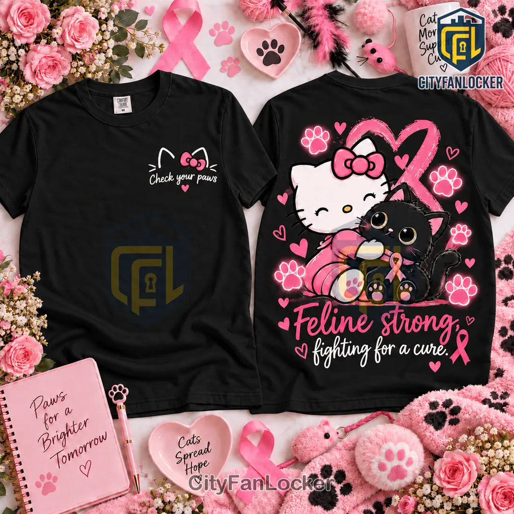 Hello Kitty Black Cat Breast Cancer Awareness Shirt