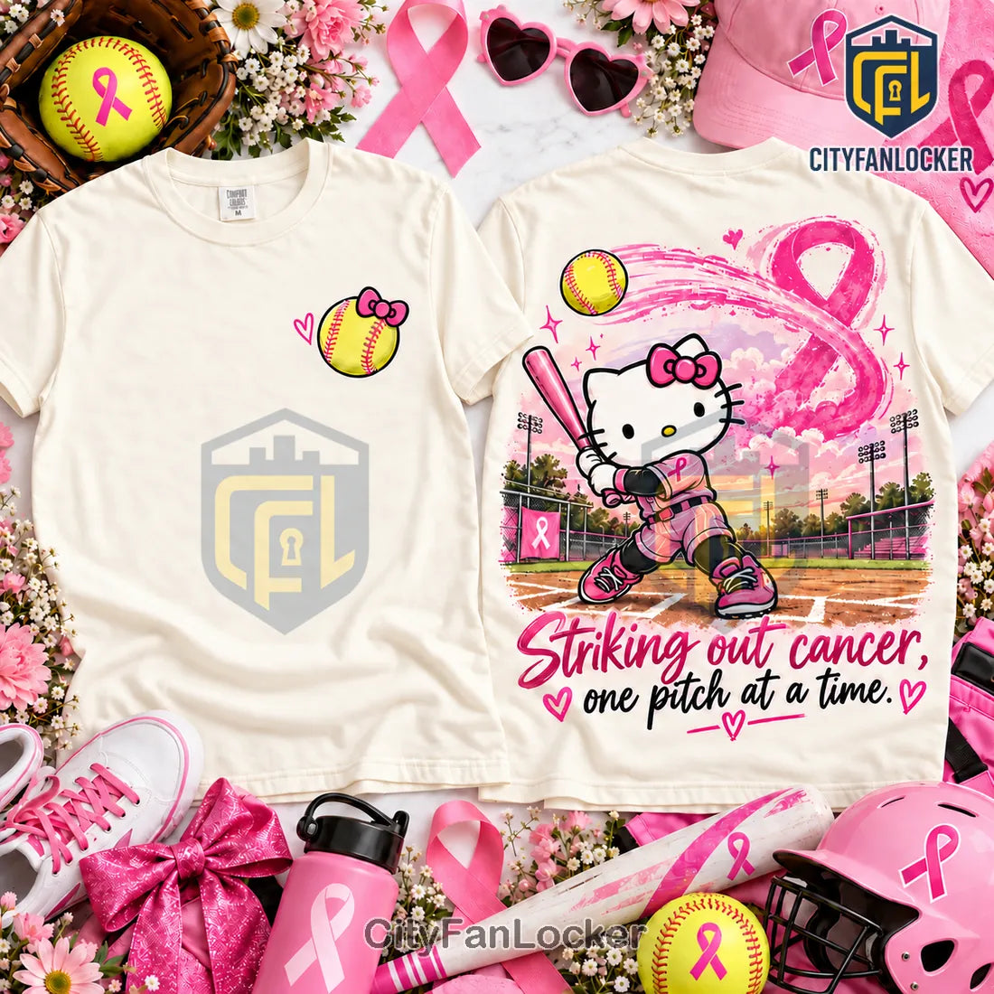 Hello Kitty Breast Cancer Awareness Softball Shirt