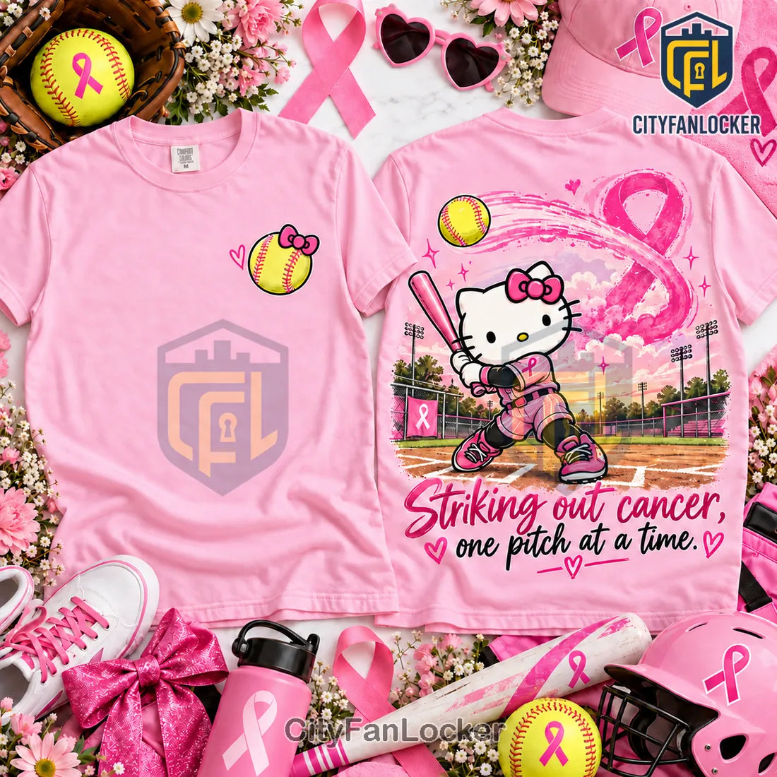 Hello Kitty Breast Cancer Awareness Softball Shirt