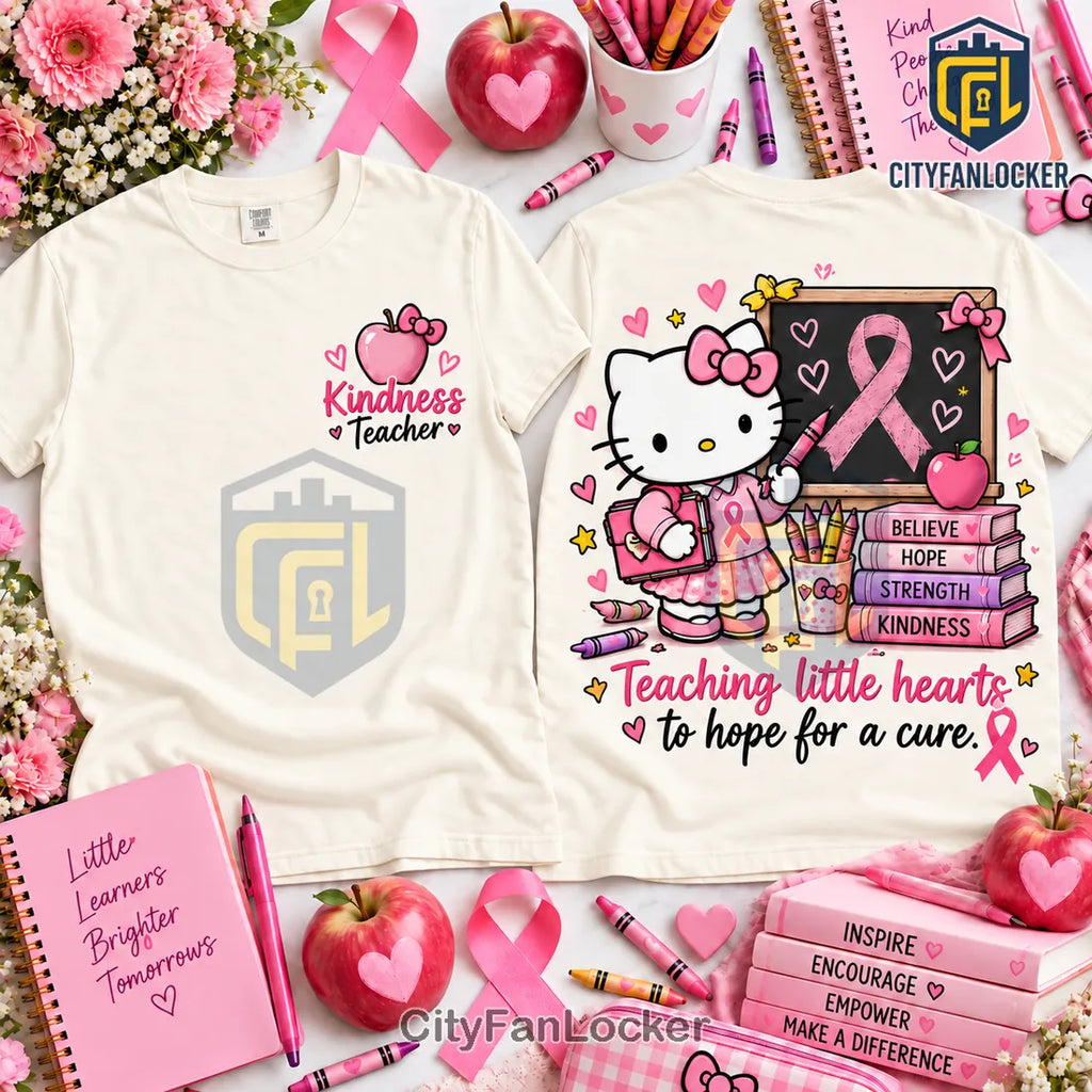 Hello Kitty Breast Cancer Awareness Teacher Shirt