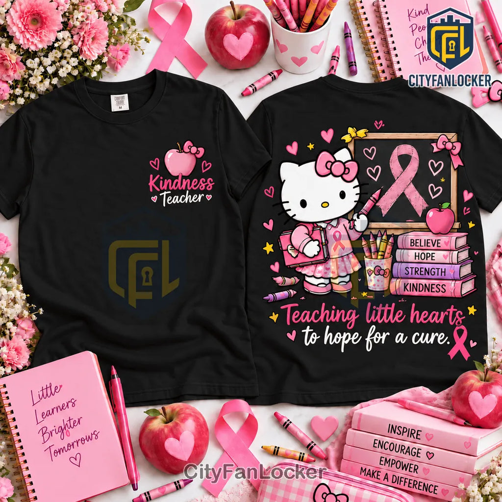 Hello Kitty Breast Cancer Awareness Teacher Shirt