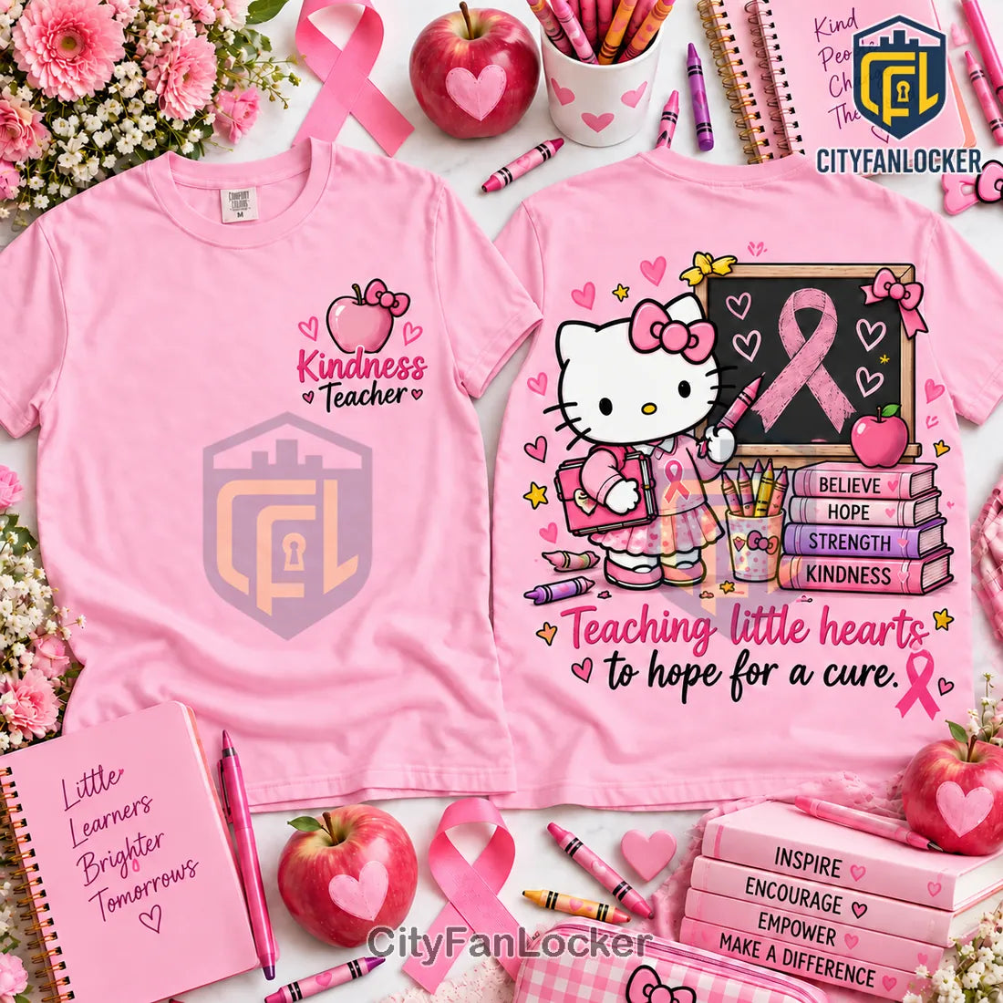 Hello Kitty Breast Cancer Awareness Teacher Shirt