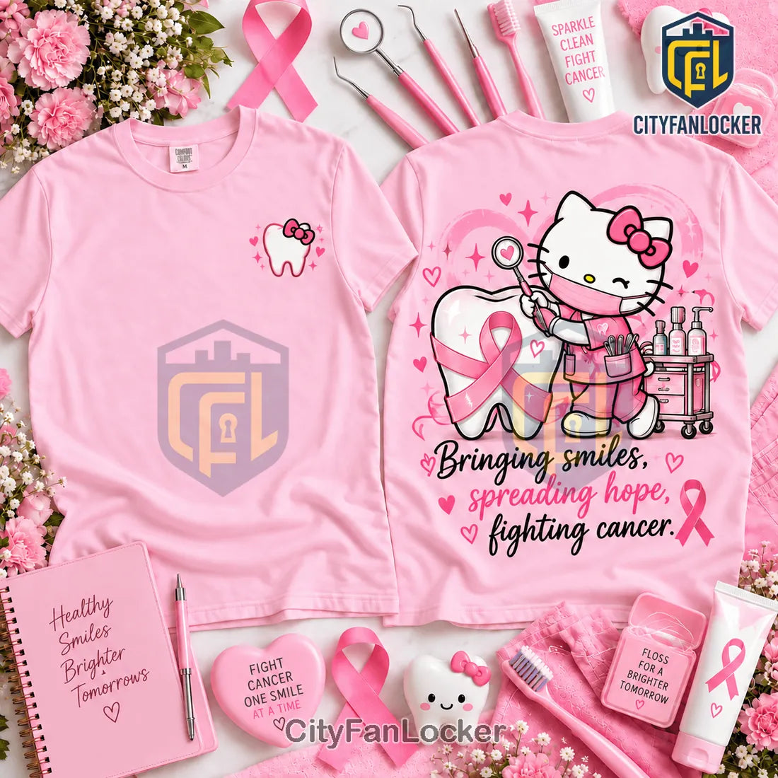 Hello Kitty Dental Hygienist Pink Ribbon Shirt