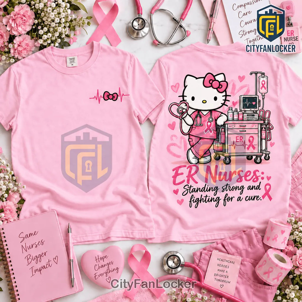 Hello Kitty ER Nurse Pink Breast Cancer Awareness Shirt