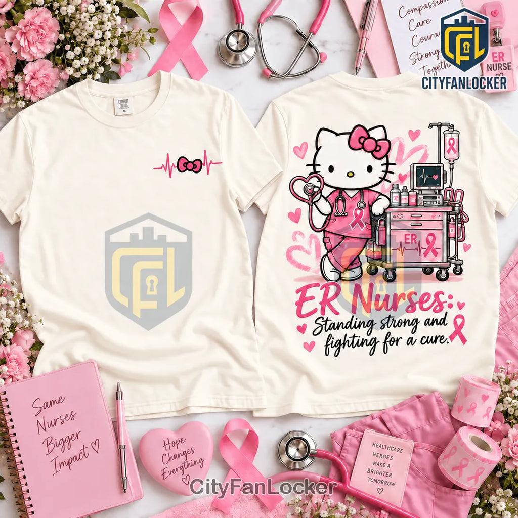Hello Kitty ER Nurse Pink Breast Cancer Awareness Shirt