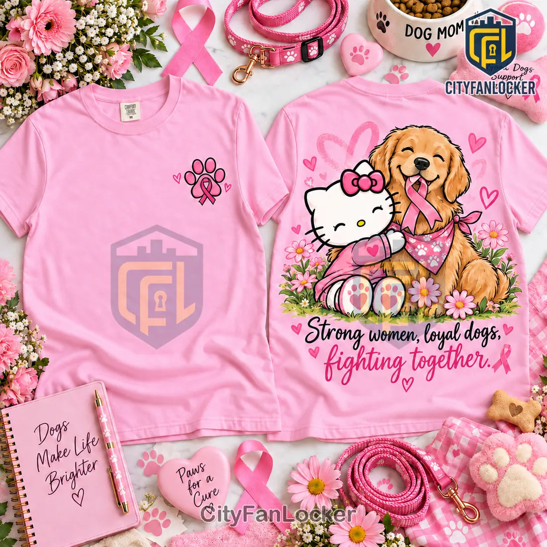 Hello Kitty Golden Retriever Pink Breast Cancer Shirt