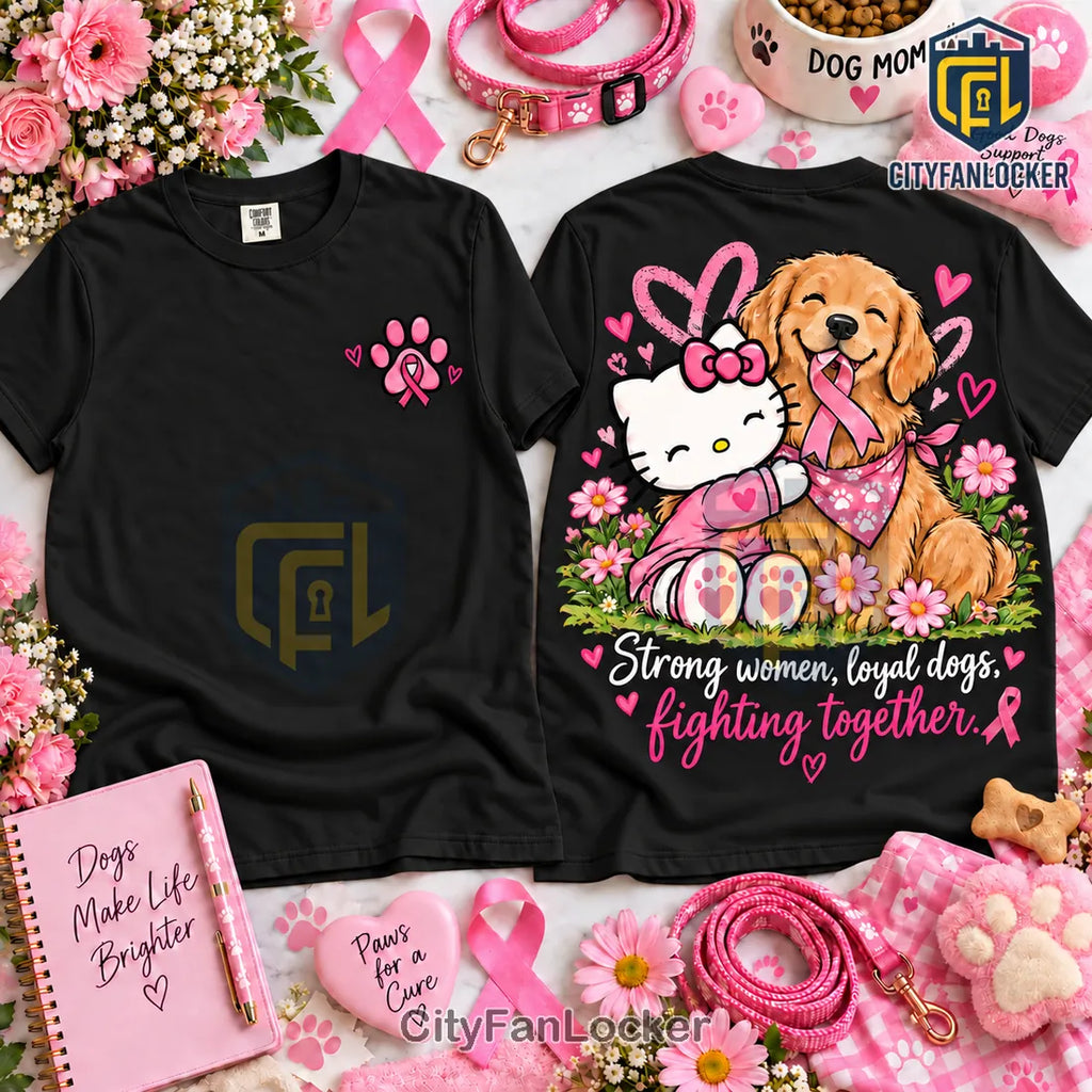 Hello Kitty Golden Retriever Pink Breast Cancer Shirt