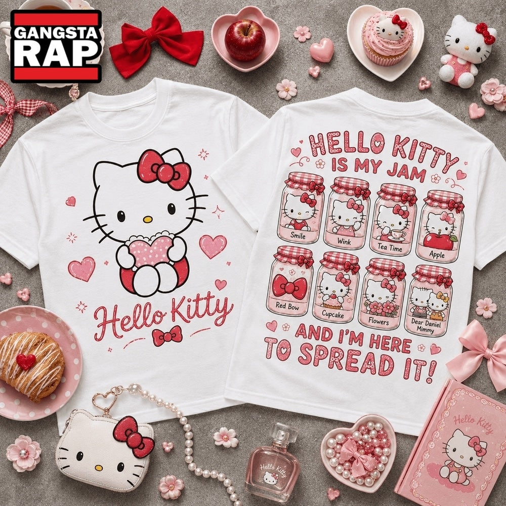 Hello Kitty Is My Jam Cute Pink Front and Back Hoodie T-Shirt