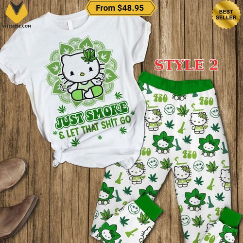 Hello Kitty Let That Shit Go Weed Pajamas Set