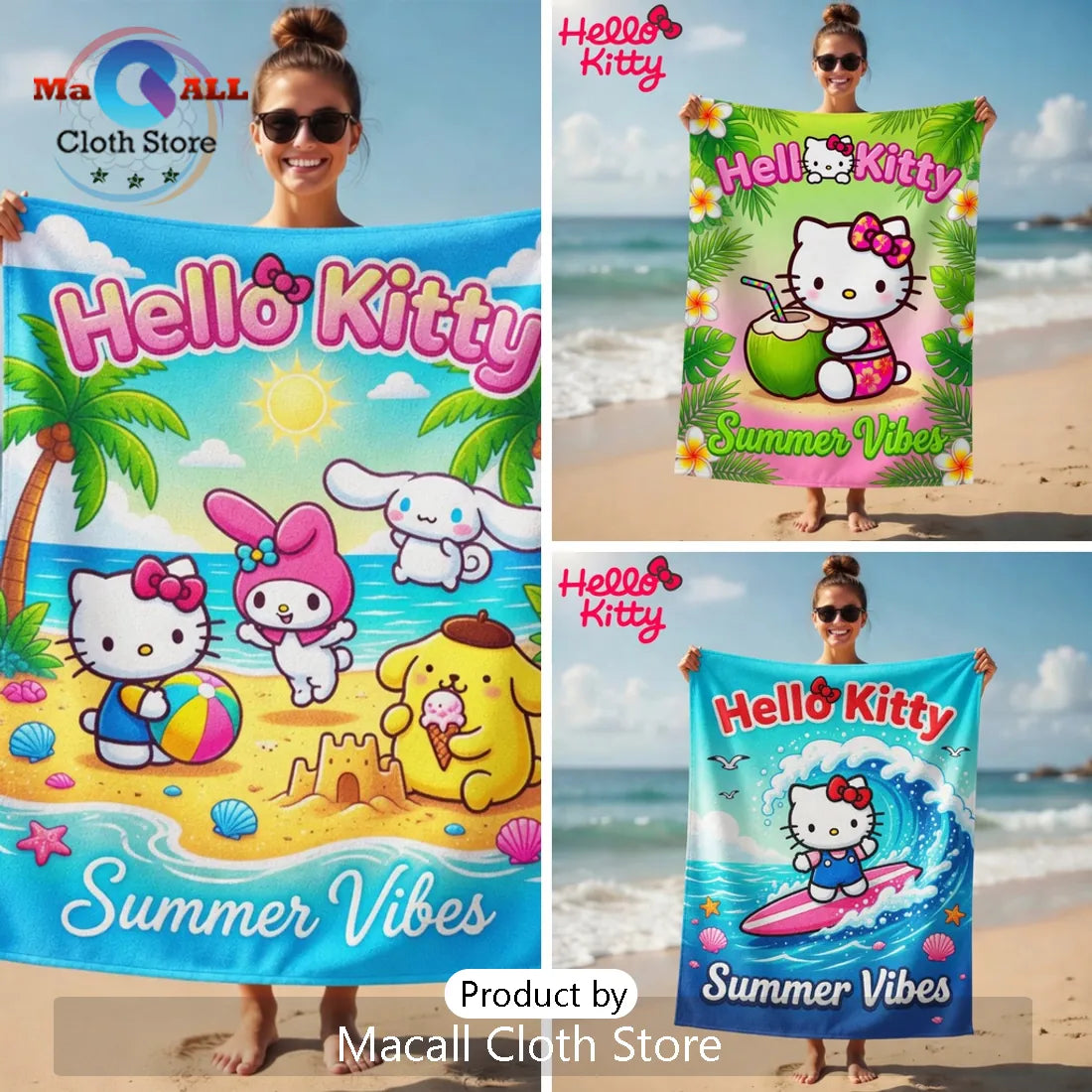 Hello Kitty Sanrio Friends Summer Vibes Beach Towel for Kids & Adults