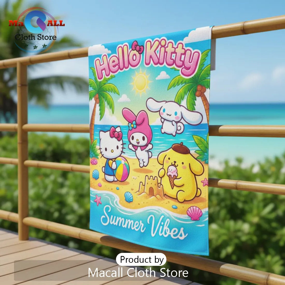Hello Kitty Sanrio Friends Summer Vibes Beach Towel for Kids & Adults