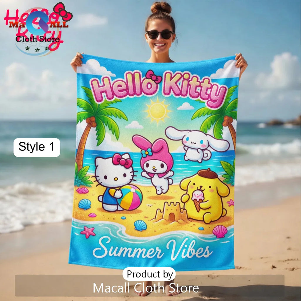 Hello Kitty Sanrio Friends Summer Vibes Beach Towel for Kids & Adults