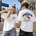 Hello Kitty USA Flag Printed Cotton T-Shirt