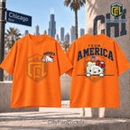 Hello Kitty USA Flag Printed Cotton T-Shirt