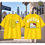 Hello Kitty USA Flag Printed Cotton T-Shirt