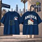 Hello Kitty USA Flag Printed Cotton T-Shirt