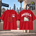 Hello Kitty USA Flag Printed Cotton T-Shirt