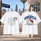 Hello Kitty USA Flag Printed Cotton T-Shirt