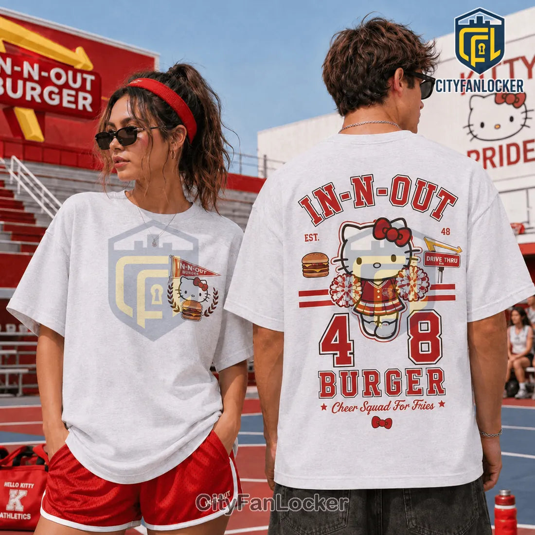 Hello Kitty x In-N-Out Burger Cheer Squad Heather Grey T-Shirt