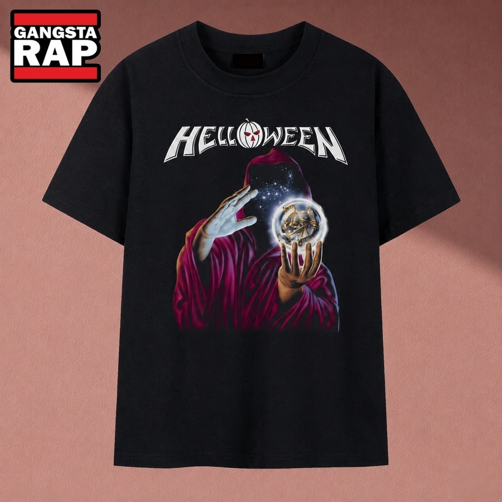 Helloween Cloaked Sorcerer Glowing Orb Heavy Metal Band T Shirt, Music 2D Shirt