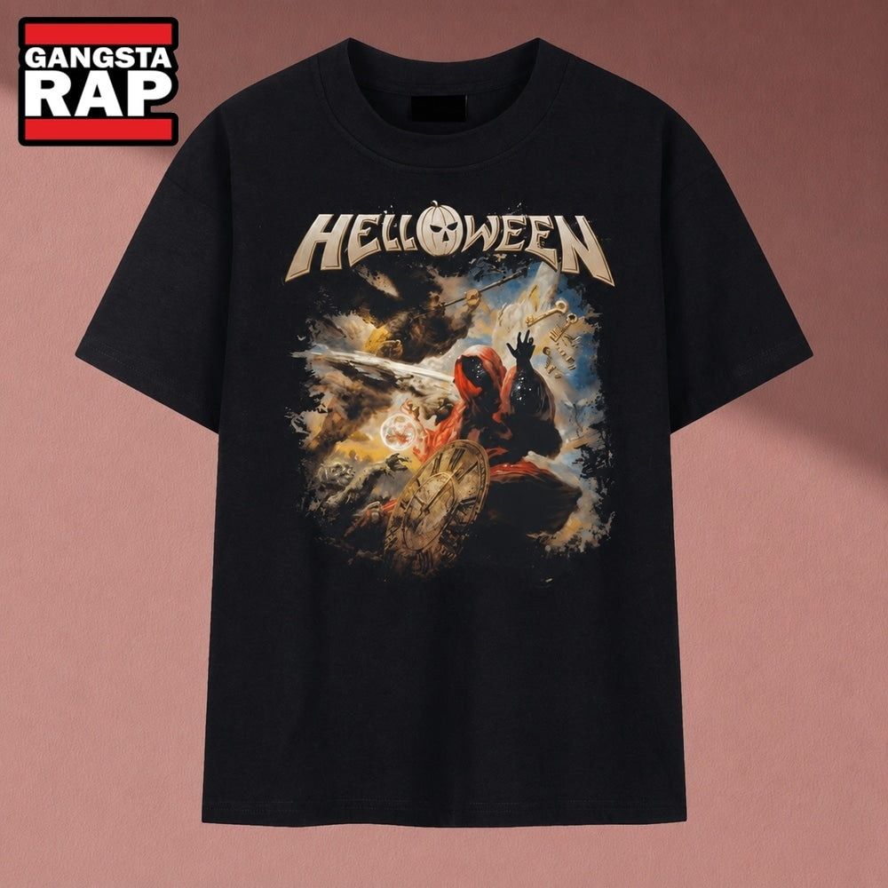 Helloween Cloaked Wizard Clock Power Metal Graphic T Shirt, Music 2D Shirt