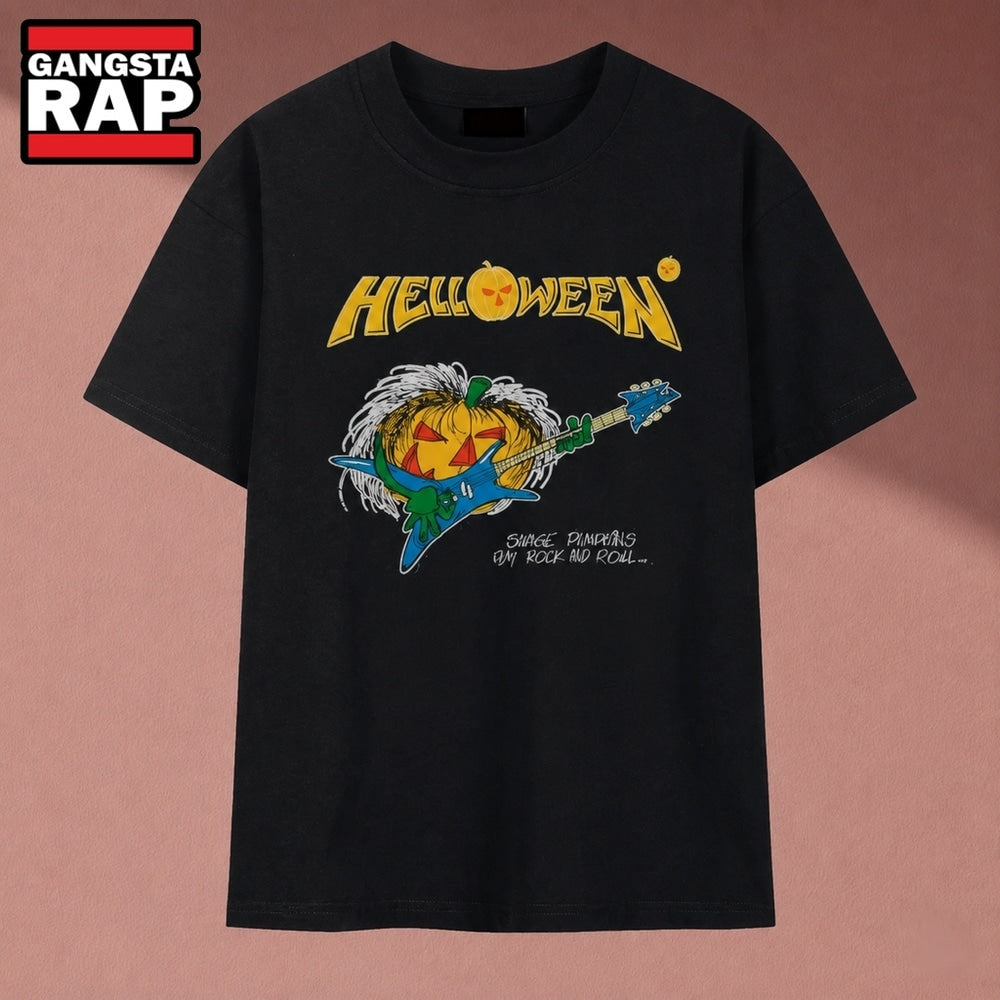 Helloween Savage Pumpkins Rock And Roll Guitar Graphic T Shirt, Music 2D Shirt